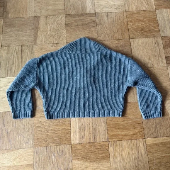 COS XS Grey Wool Cashmere Crop Sweater Ribbed Chunky Knit Long Sleeve - Picture 2 of 7